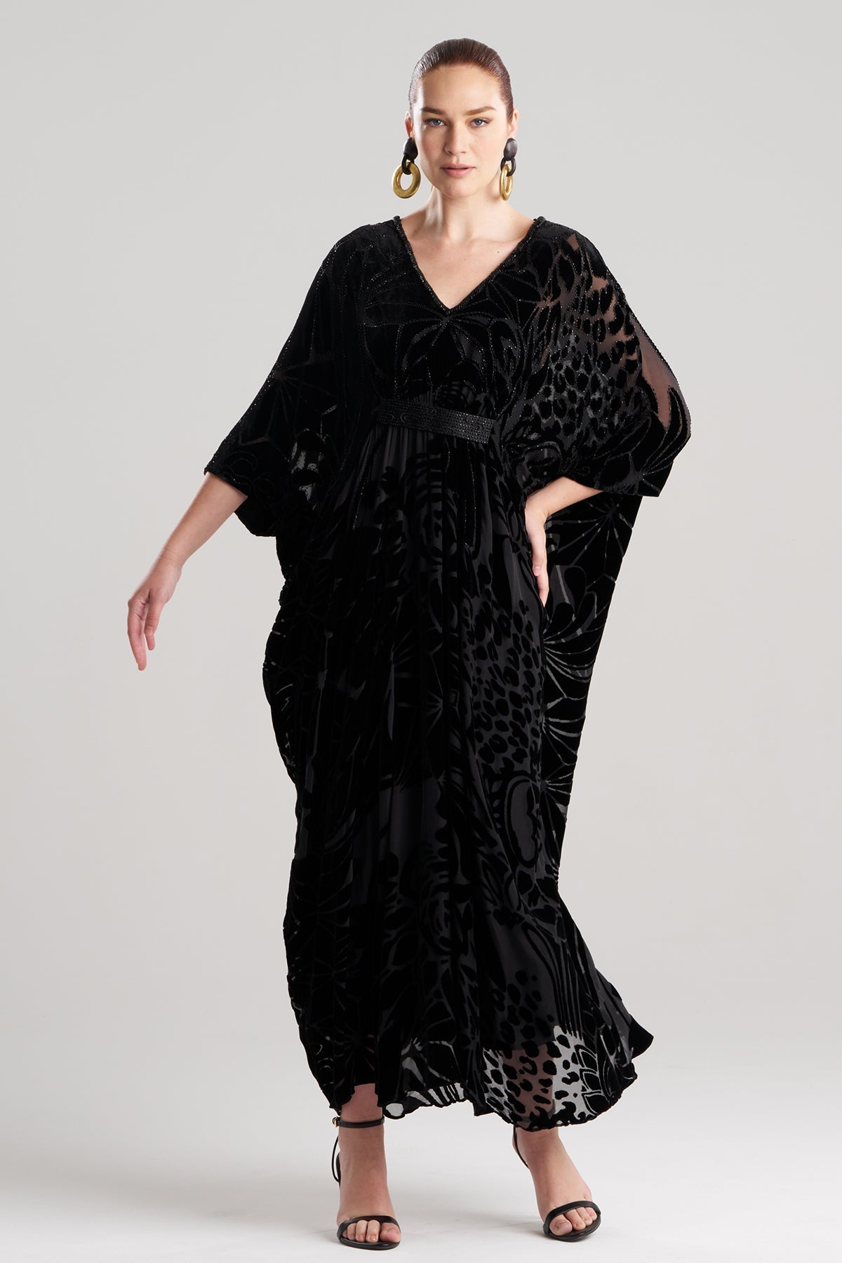 Natori Nouveau Velvet Embellished Silk Caftan