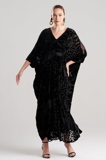 Natori Nouveau Velvet Embellished Silk Caftan