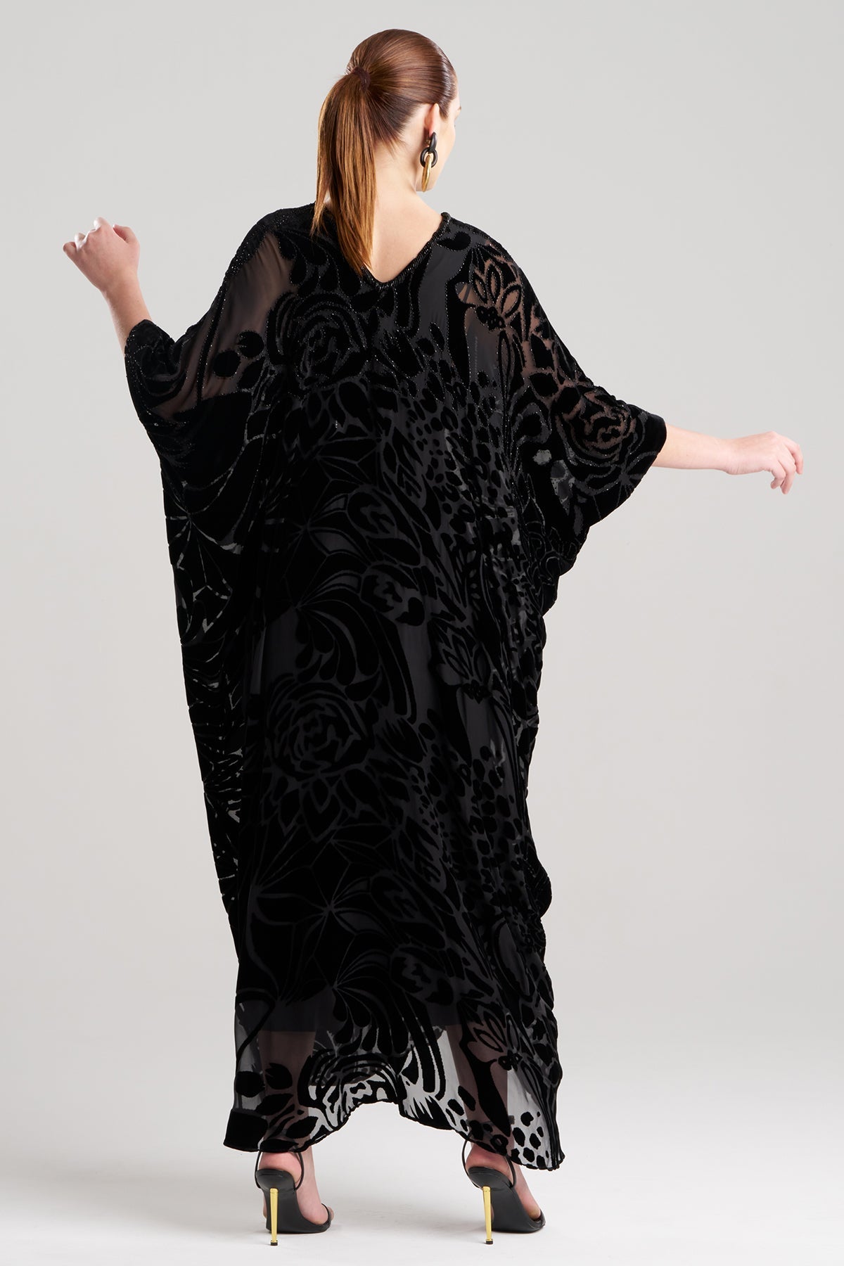 Natori Nouveau Velvet Embellished Silk Caftan