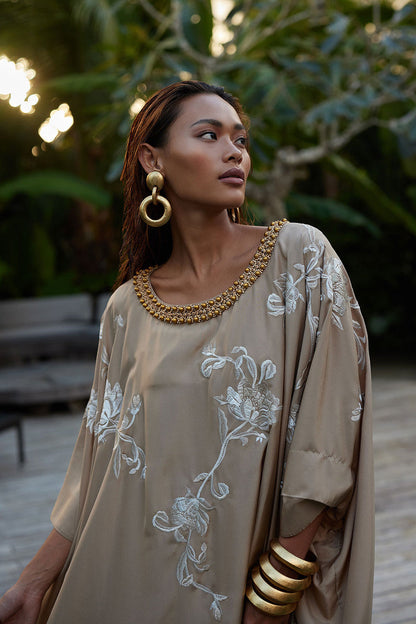Natori Buy Shinjo Habotai Embroidered Silk Caftan in Latte Online