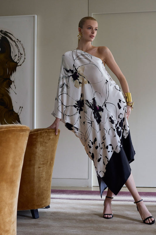 Natori Yumi One Shoulder Silk Caftan