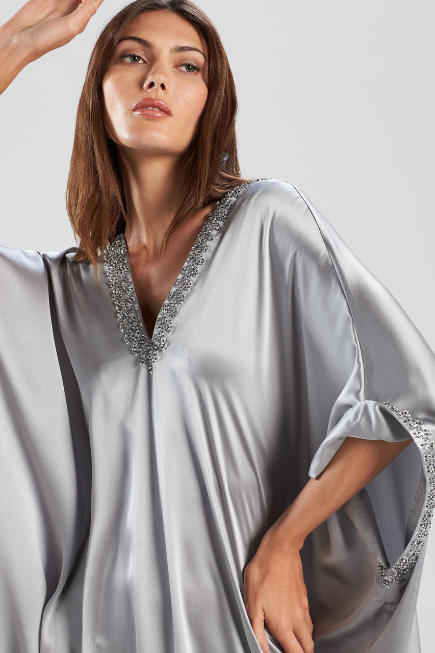 Natori Buy Key Essentials Embellished Cocoon Silk Caftan in Silver Online