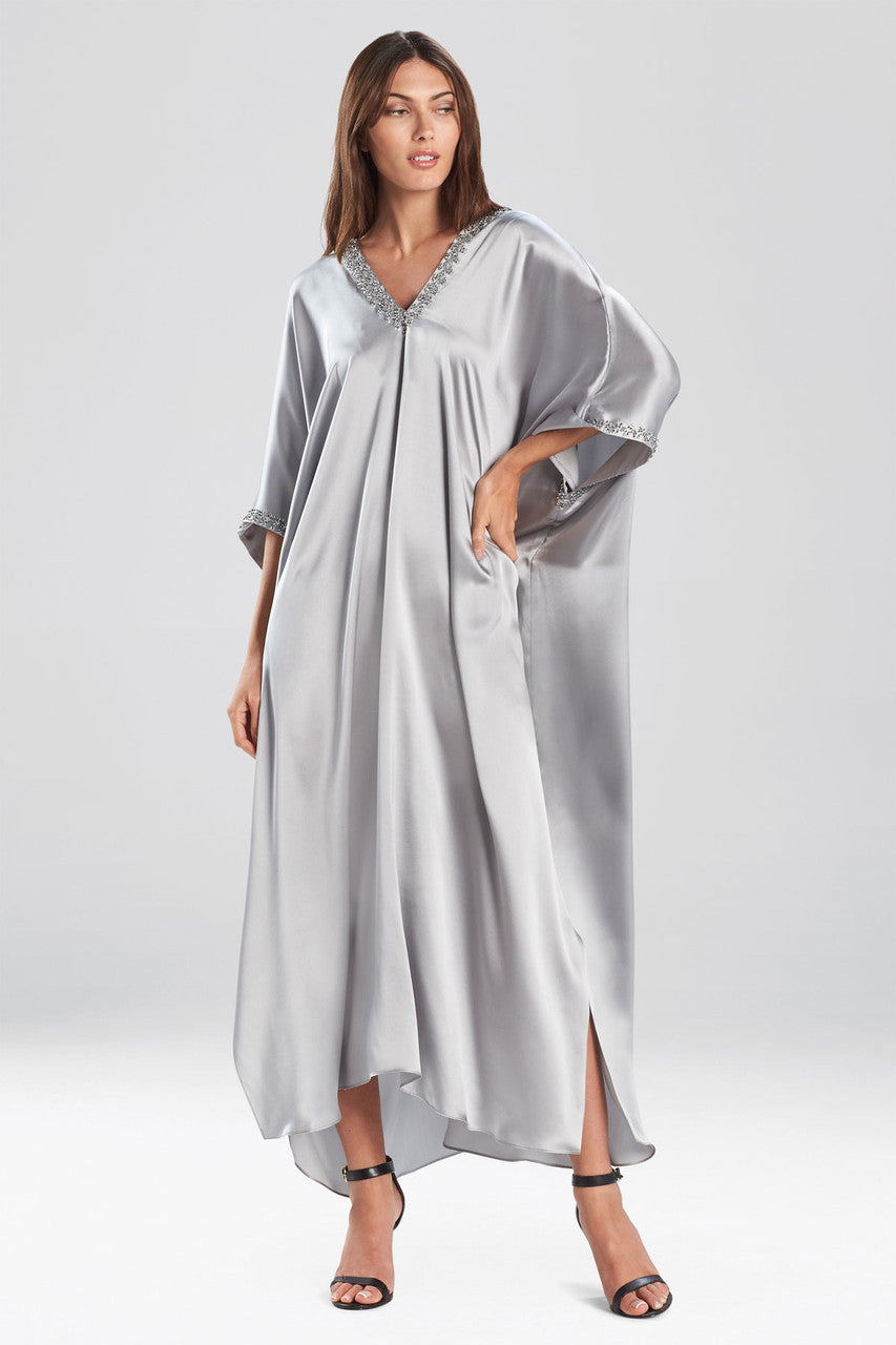 Natori Buy Key Essentials Embellished Cocoon Silk Caftan in Silver Online