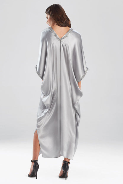 Natori Buy Key Essentials Embellished Cocoon Silk Caftan in Silver Online