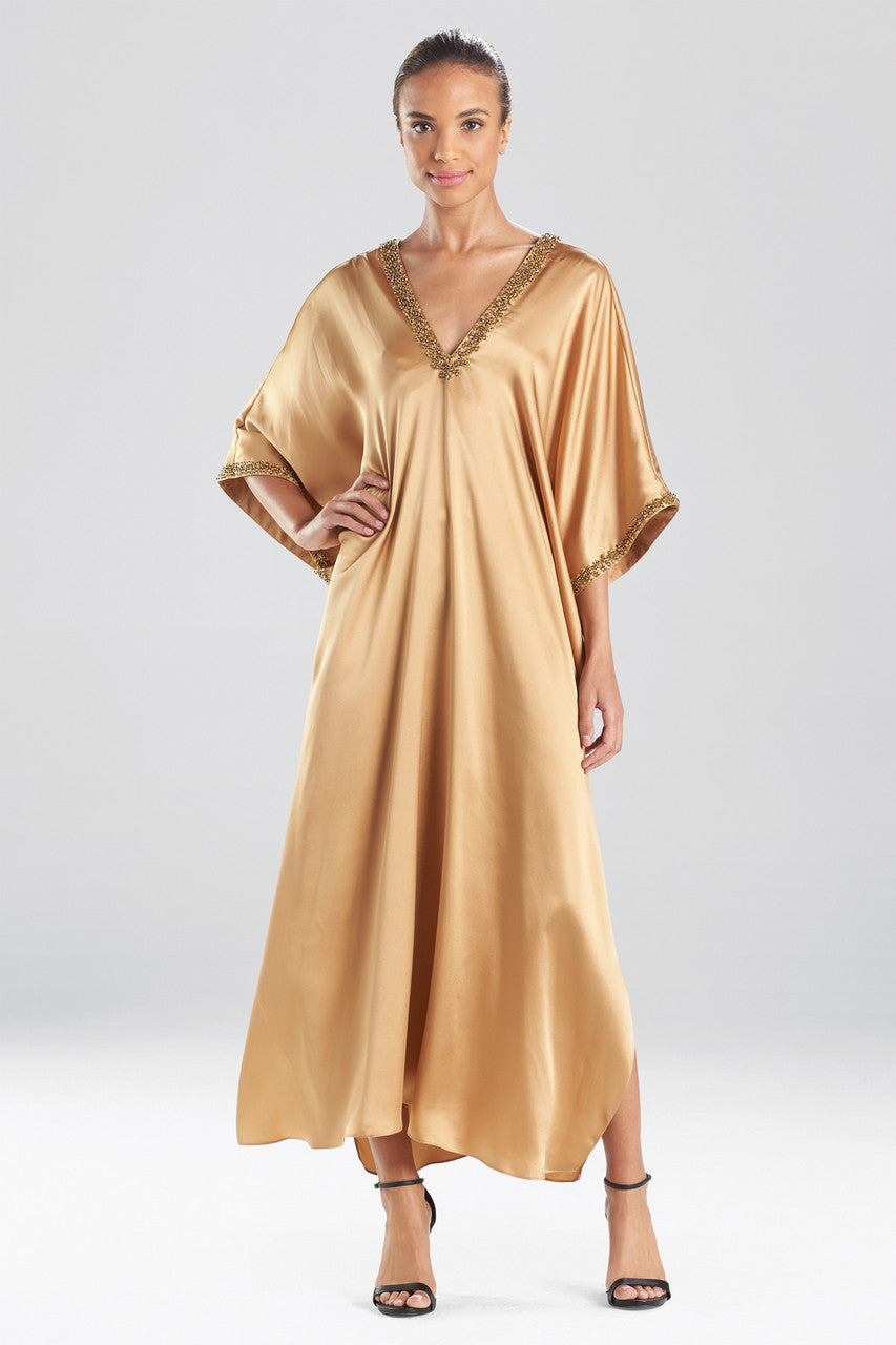 Natori Buy Key Essentials Embellished Cocoon Silk Caftan in Brass Online