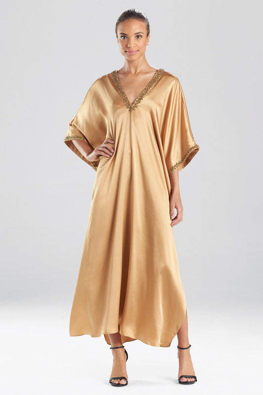 Natori Buy Key Essentials Embellished Cocoon Silk Caftan in Brass Online