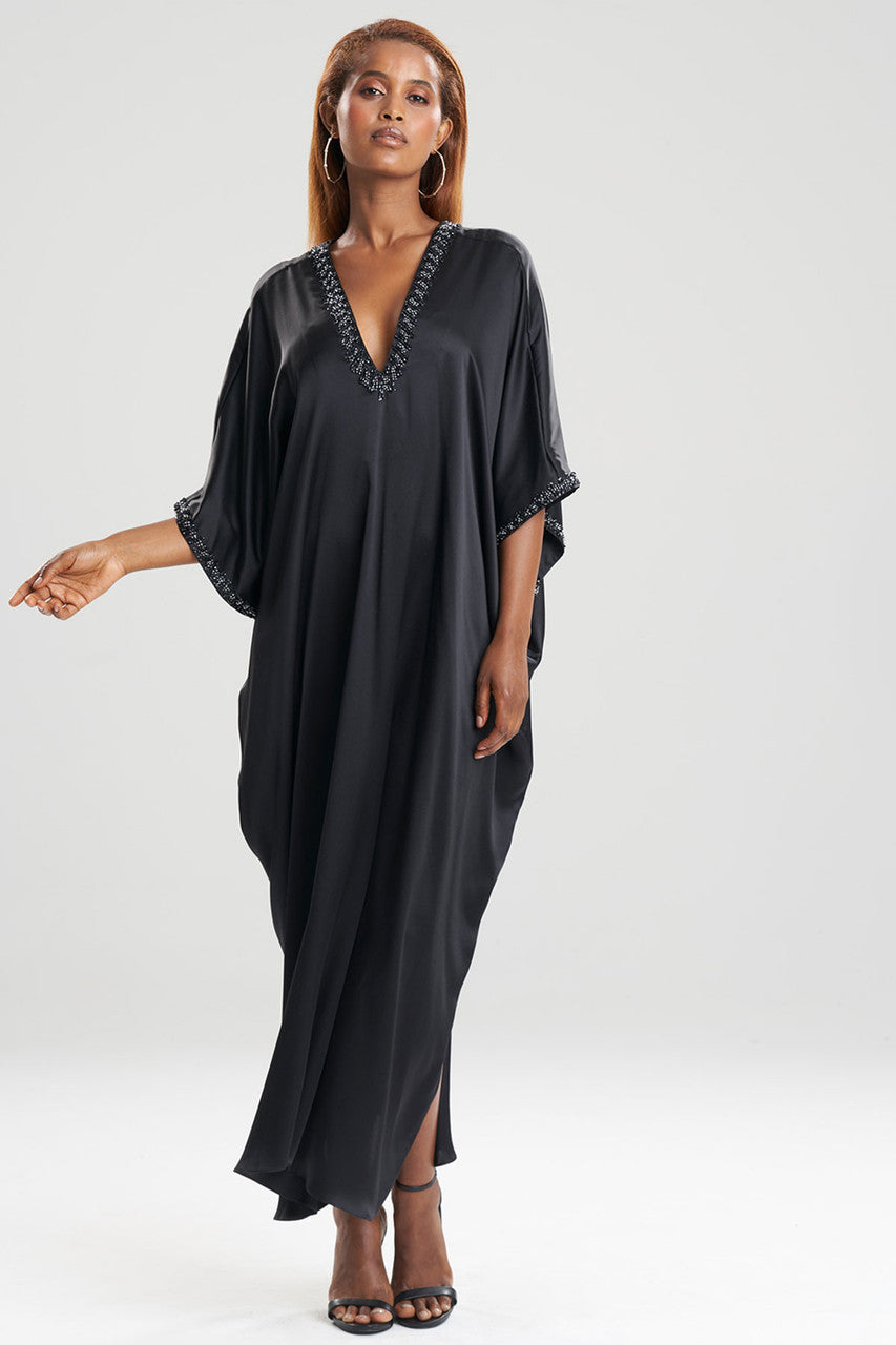 Natori Buy Key Essentials Embellished Cocoon Silk Caftan in Black Online
