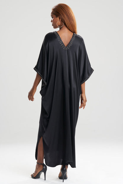 Natori Buy Key Essentials Embellished Cocoon Silk Caftan in Black Online