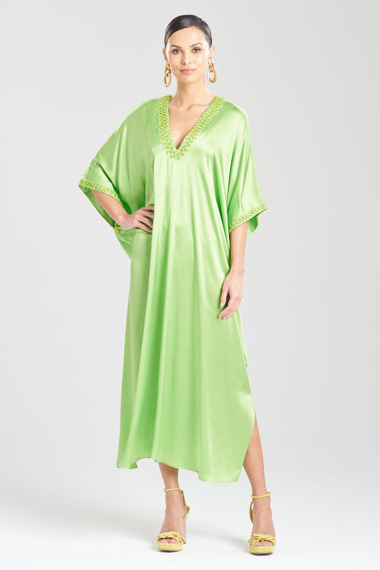 Natori Buy Key Essentials Embellished Cocoon Silk Caftan in Limon Online