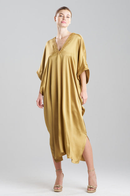Natori Key Essentials Embellished Cocoon Silk Caftan