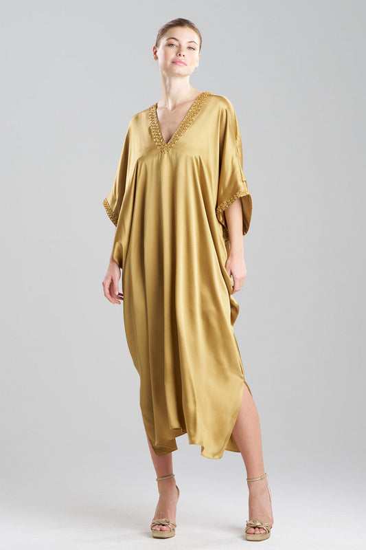 Natori Key Essentials Embellished Cocoon Silk Caftan