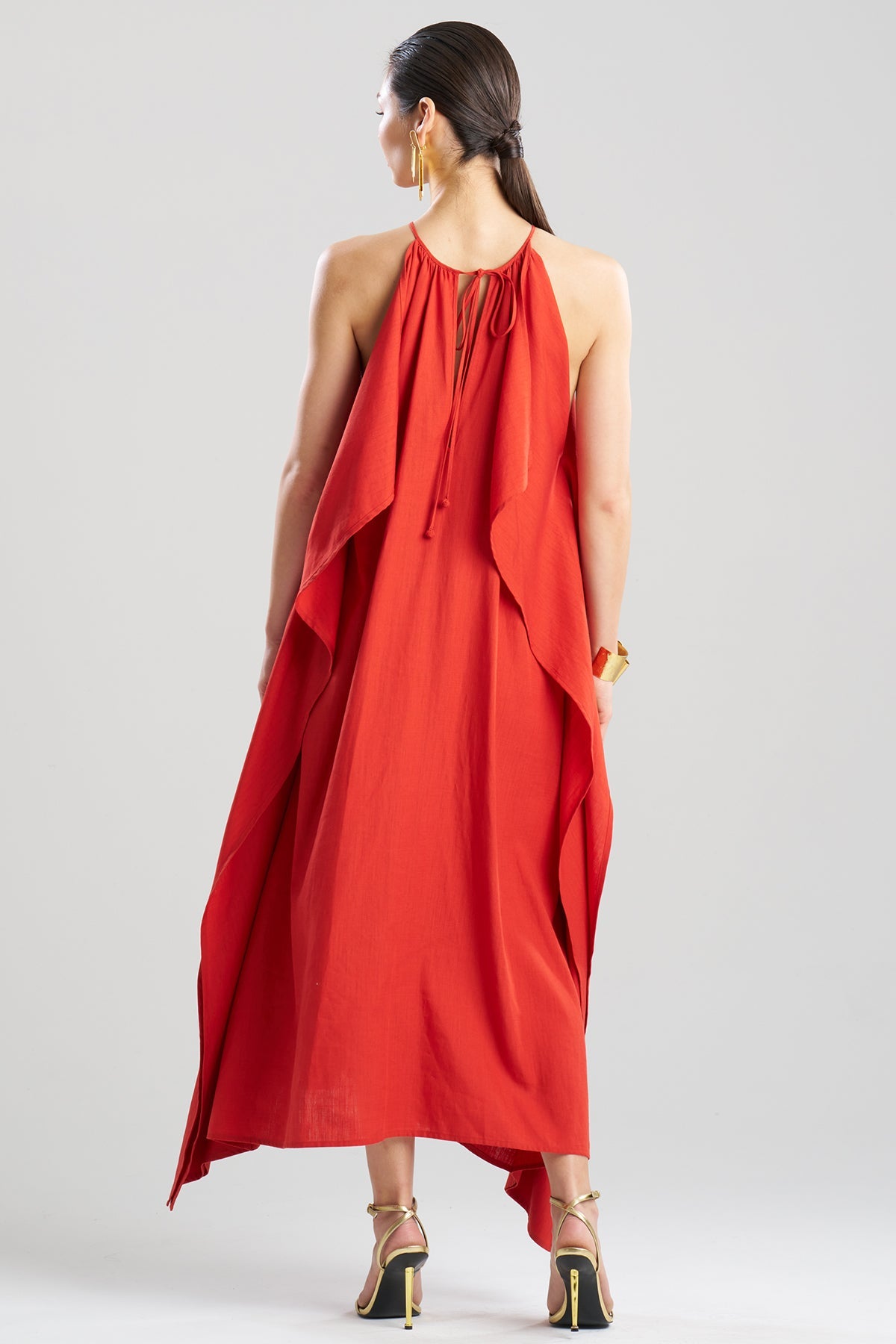 Natori Solid Linen Belted Maxi Dress