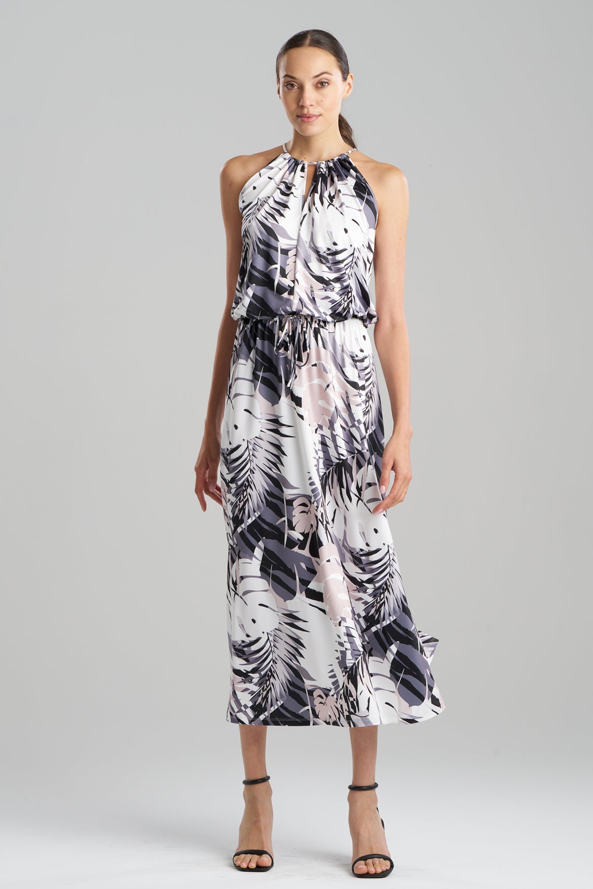 Natori Palms Slinky Knit Halter Maxi Dress