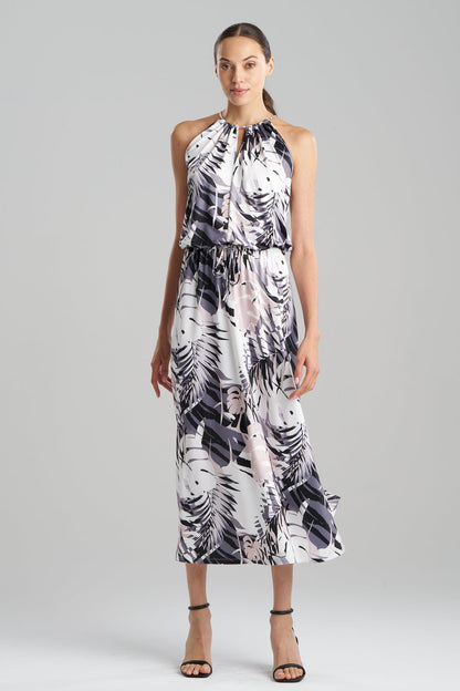 Natori Palms Slinky Knit Halter Maxi Dress