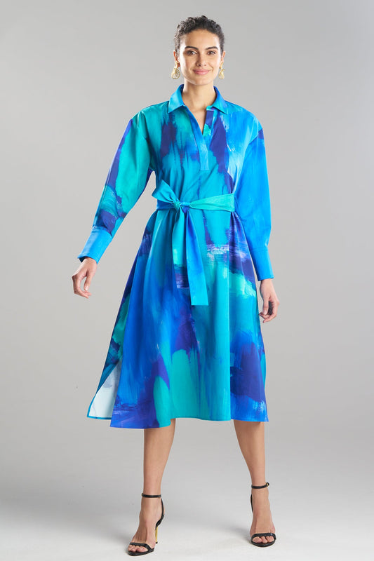 Natori Brushstroke Cotton Chino Oversized Shirtdress
