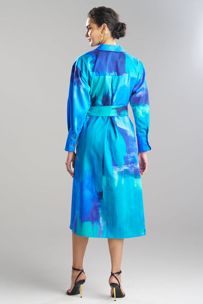 Natori Brushstroke Cotton Chino Oversized Shirtdress