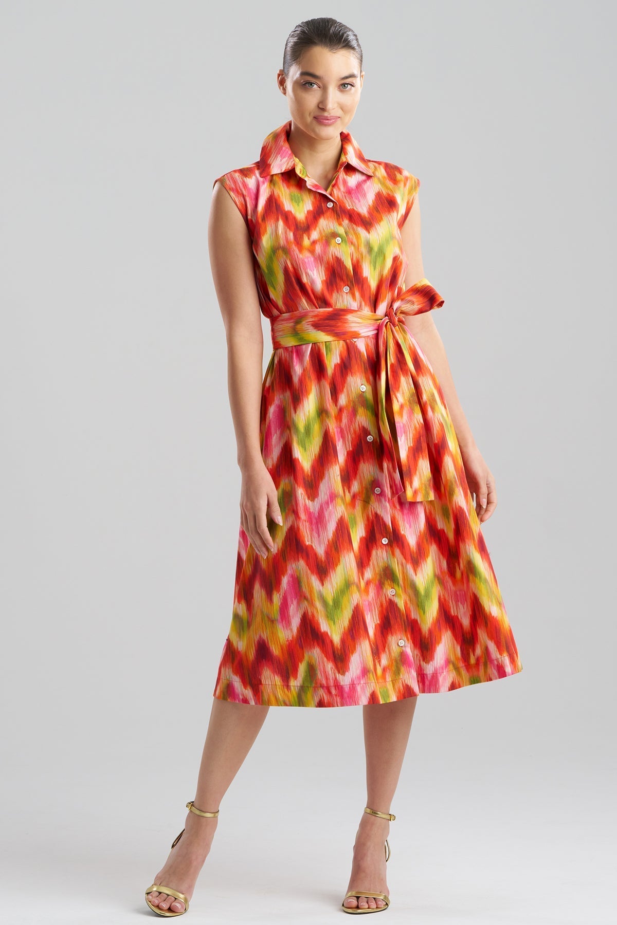 Natori Sorel Ikat Cotton Poplin Sleeveless Shirtdress