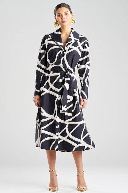 Natori Spiral Cotton Taffeta Oversized Button Down Shirtdress