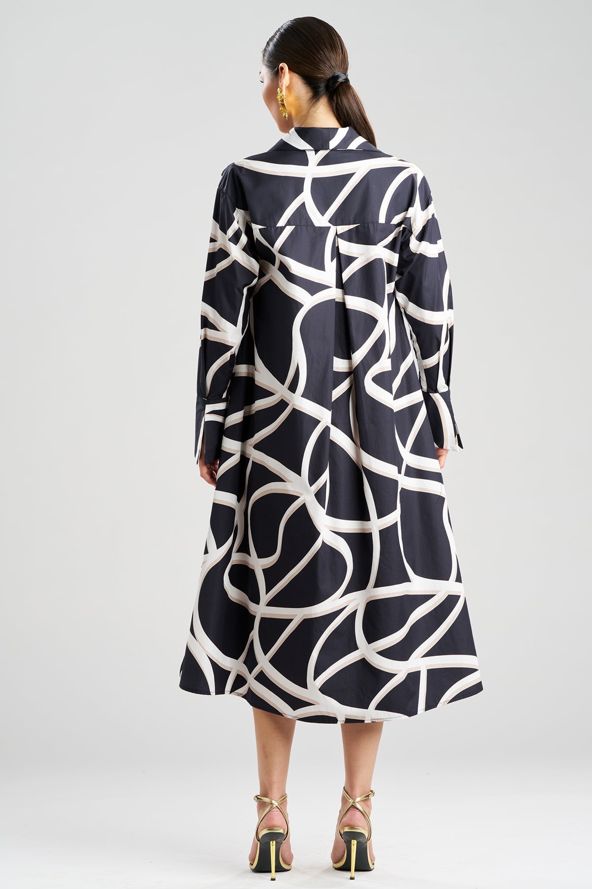 Natori Spiral Cotton Taffeta Oversized Button Down Shirtdress
