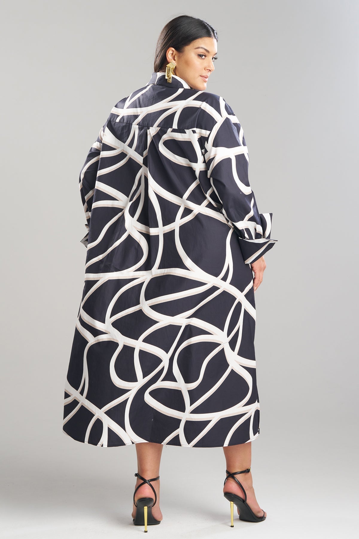 Natori Spiral Cotton Taffeta Oversized Button Down Shirtdress