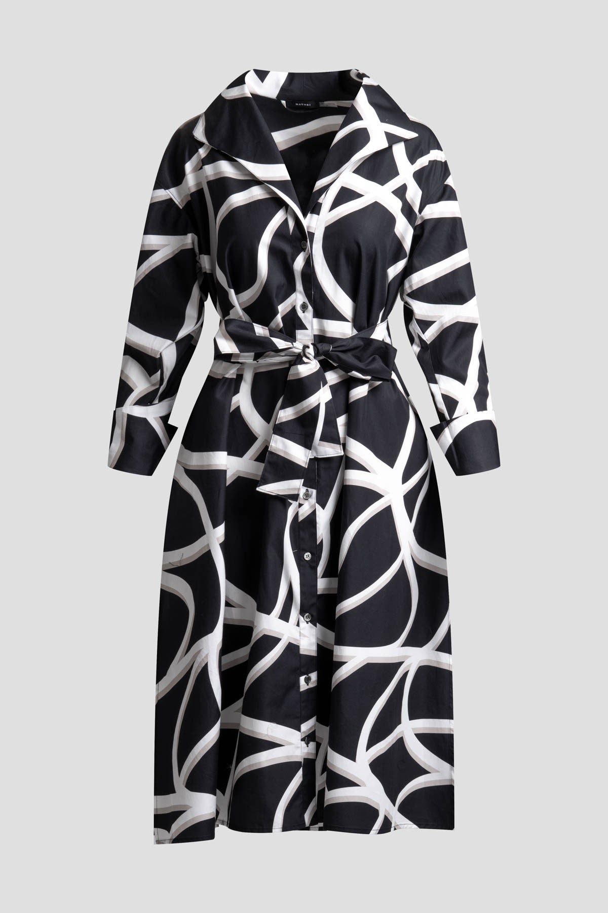 Natori Spiral Cotton Taffeta Oversized Button Down Shirtdress