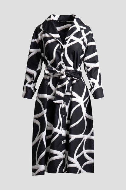 Natori Spiral Cotton Taffeta Oversized Button Down Shirtdress