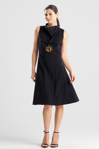 Natori Techno Crepe Fit & Flare Funnel Neck Dress