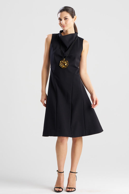 Natori Techno Crepe Fit & Flare Funnel Neck Dress