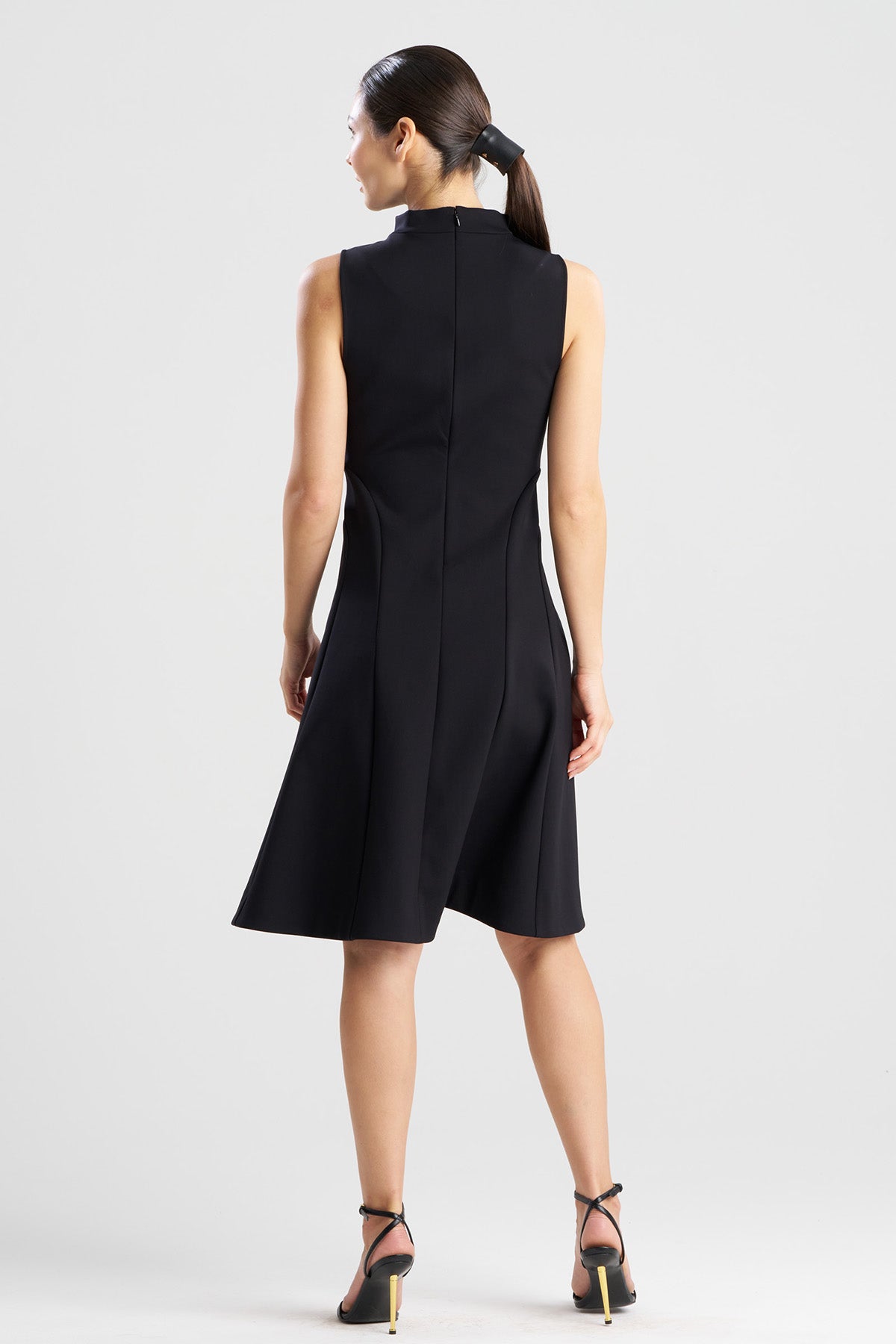 Natori Techno Crepe Fit & Flare Funnel Neck Dress