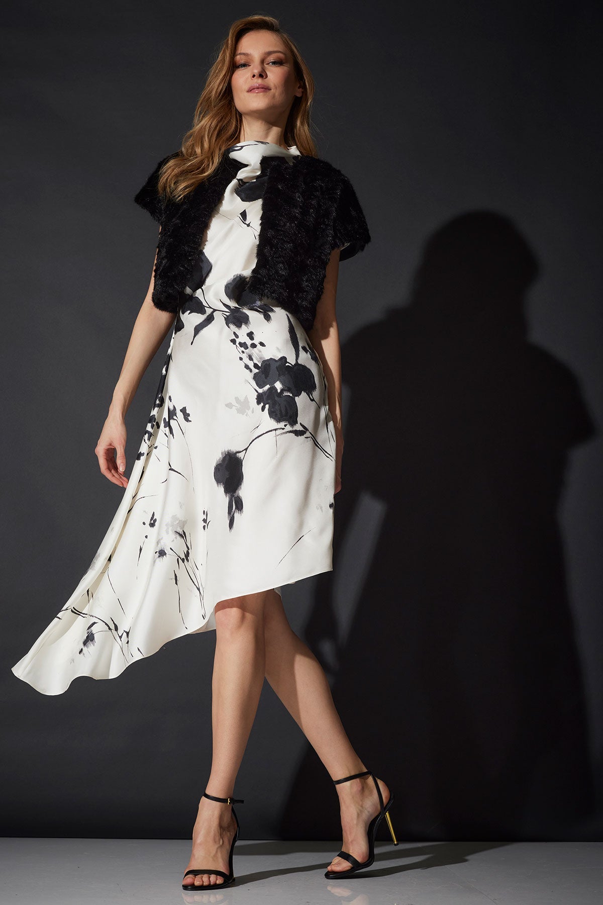 Natori Nara Silk Twill Asymmetric Pleated Dress