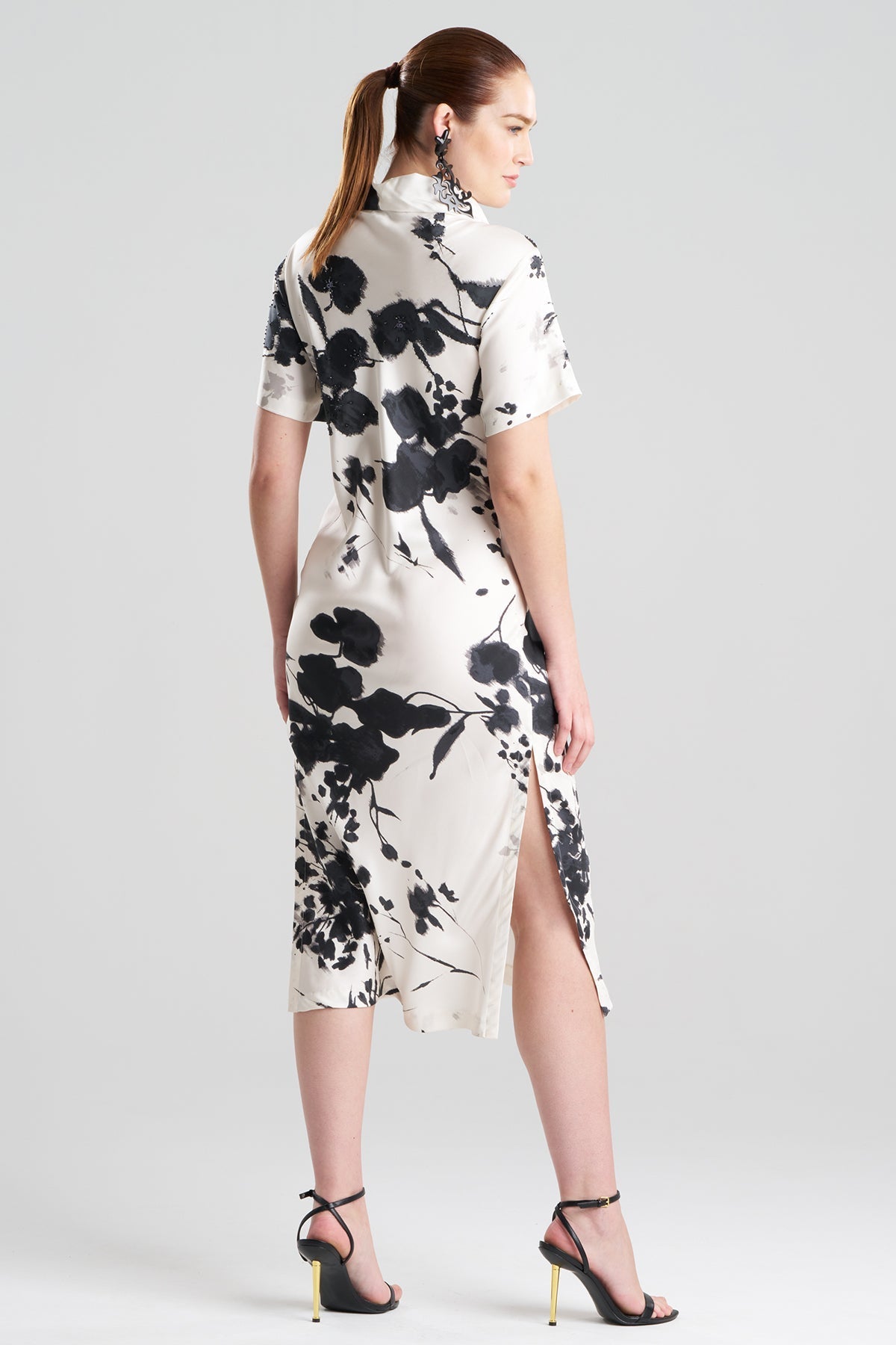 Natori Nara Silk Twill Beaded Column Dress