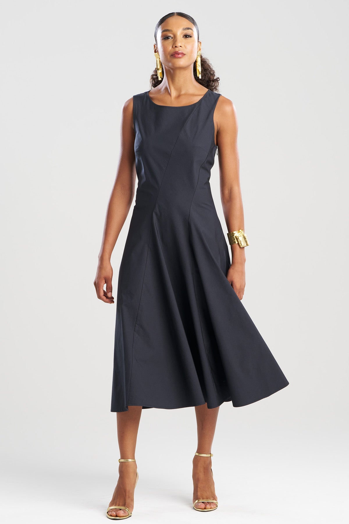 Natori Tech Cotton Taffeta Asymmetrical Seam Dress