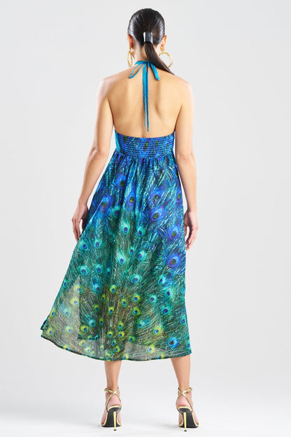 Natori Peacock Cotton Voile Beaded Maxi Dress