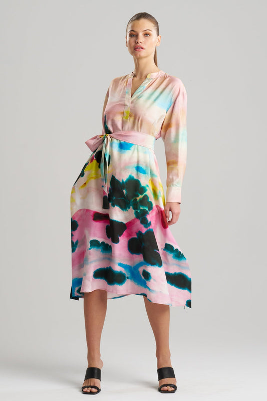 Natori Akiko Printed Cotton Silk Twill Oversized Shirtdress