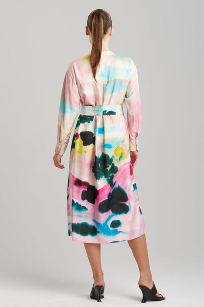 Natori Akiko Printed Cotton Silk Twill Oversized Shirtdress
