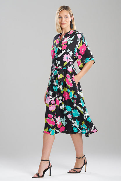 Natori Buy Tangier Printed Silk Georgette Shirtdress in Black Multi Online