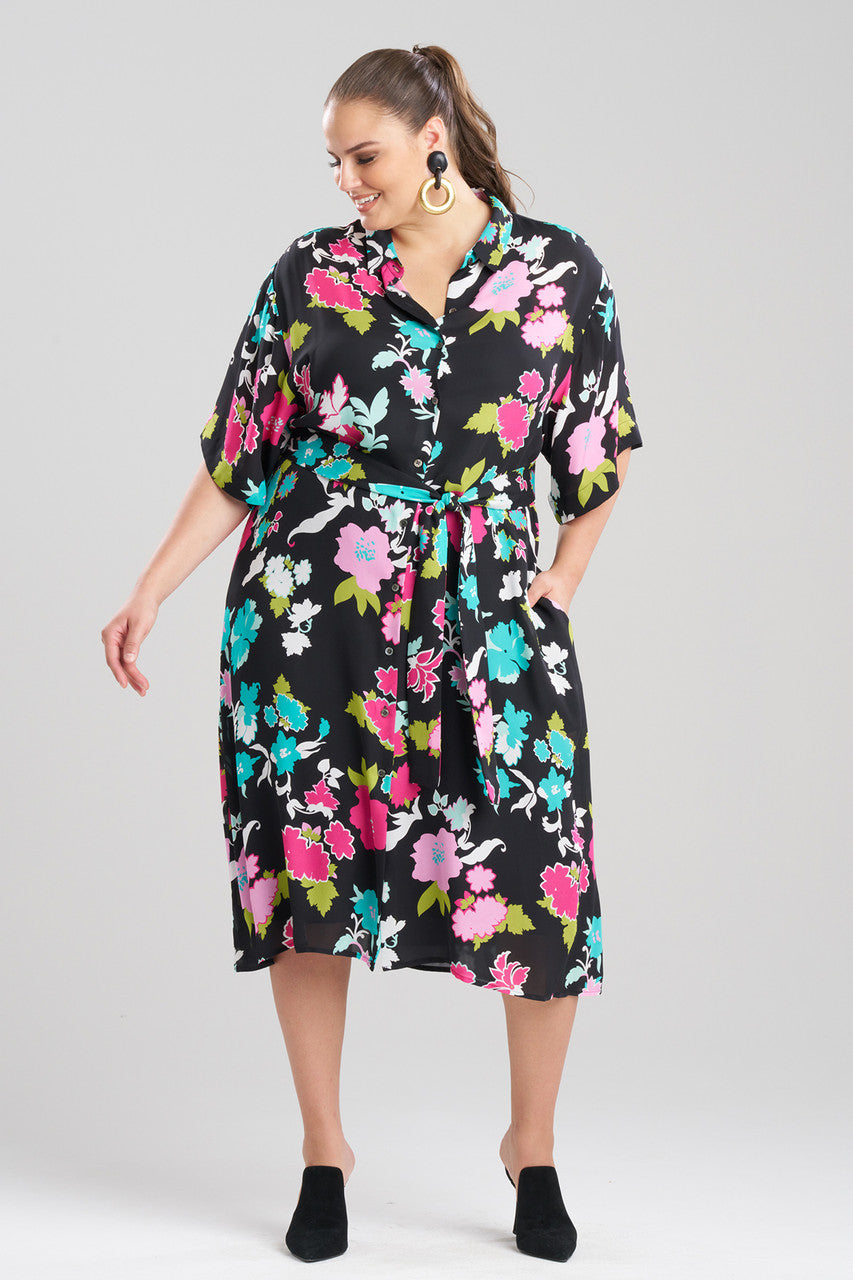Natori Buy Tangier Printed Silk Georgette Shirtdress in Black Multi Online