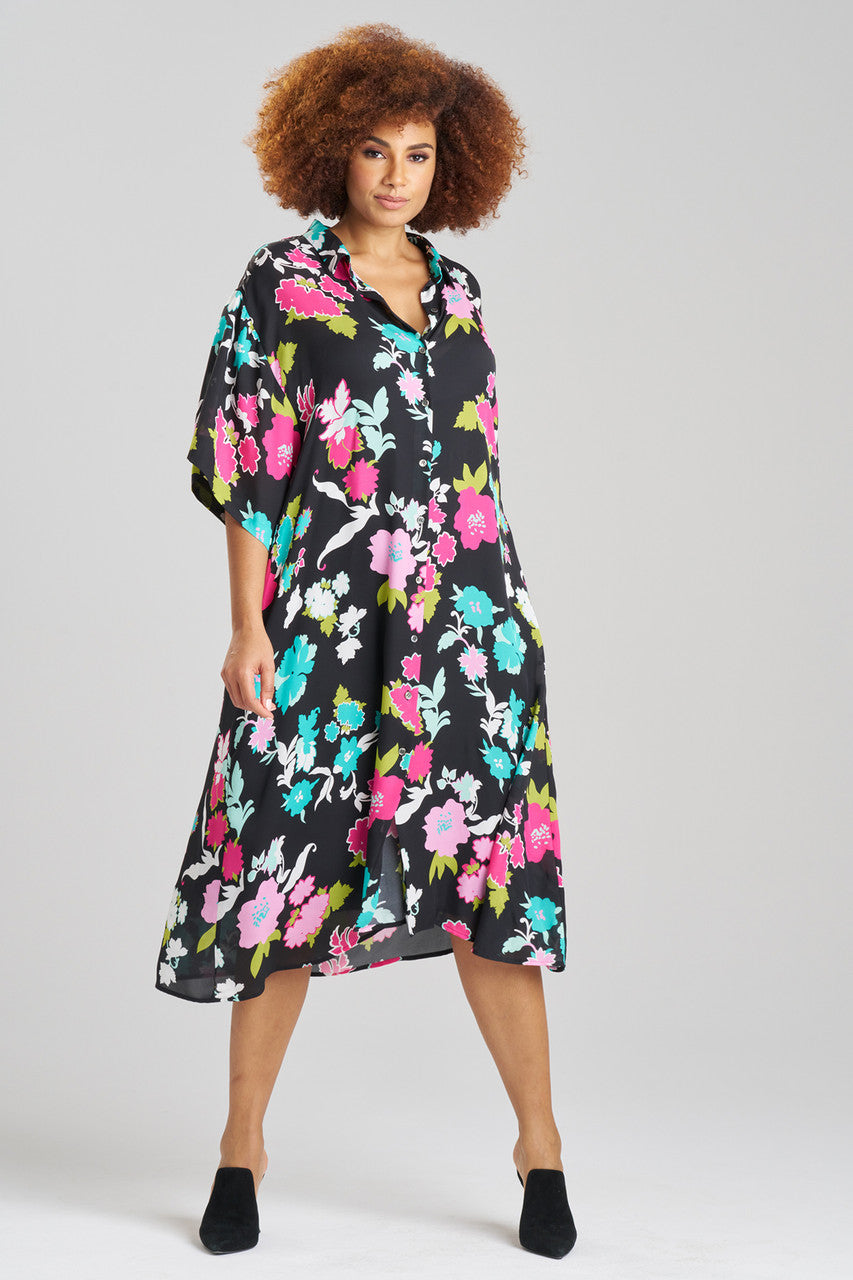 Natori Buy Tangier Printed Silk Georgette Shirtdress in Black Multi Online