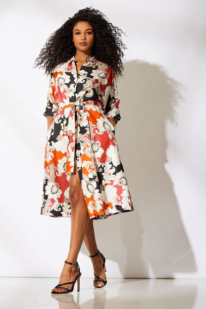 Natori Buy Cressida Printed Silk Twill Belted Shirtdress in Multi Combo Online