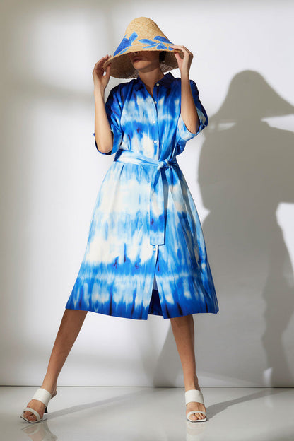 Natori Buy Santorini Printed Cotton Silk Belted Shirtdress in Majorelle Online