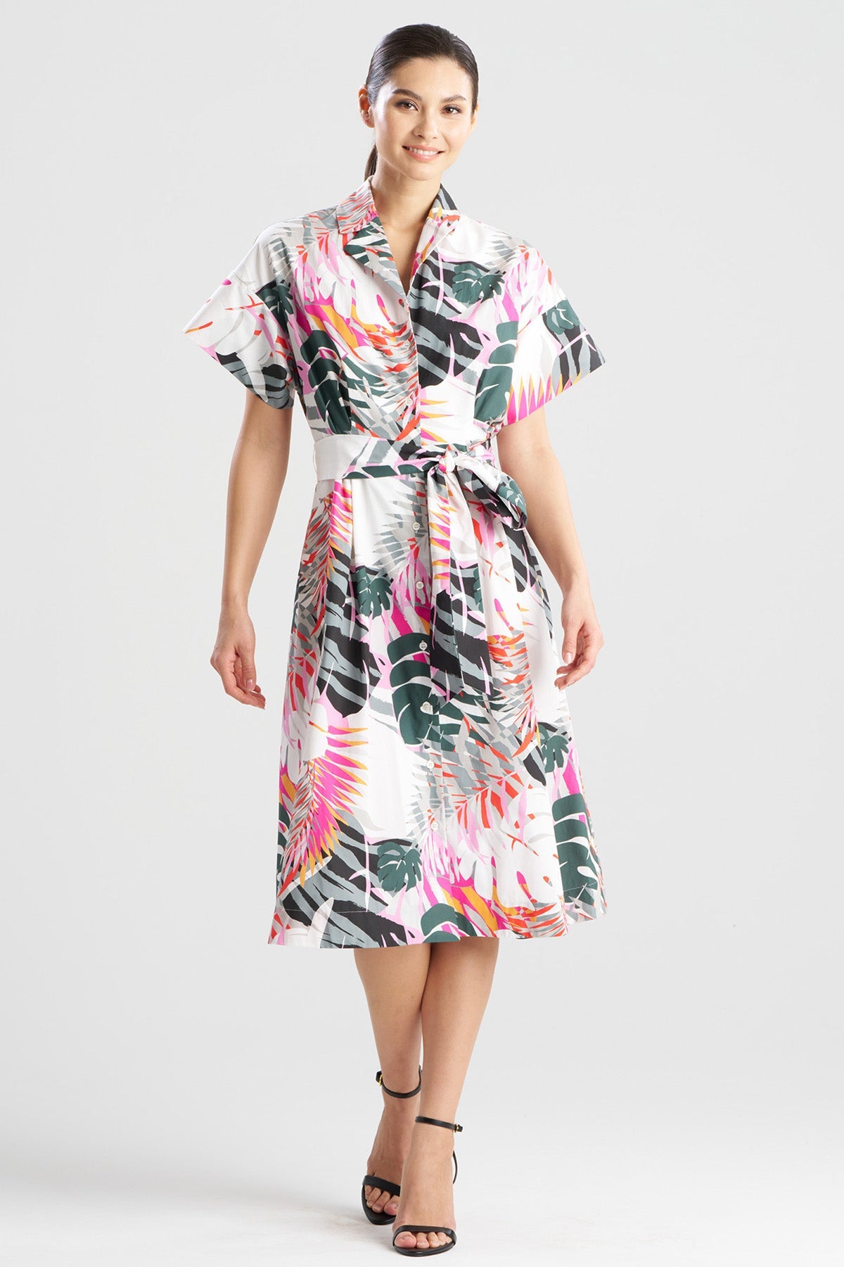 Natori Palms Cotton Poplin Shirtdress