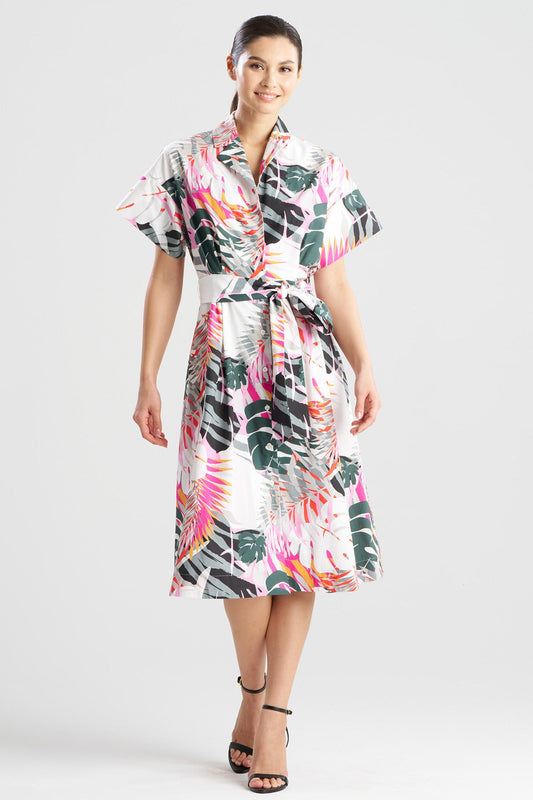 Natori Palms Cotton Poplin Shirtdress