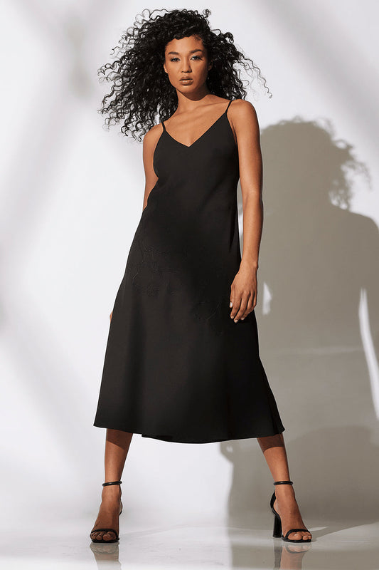 Natori Buy Solid Crepe Embroidered Slip Dress in Black Online