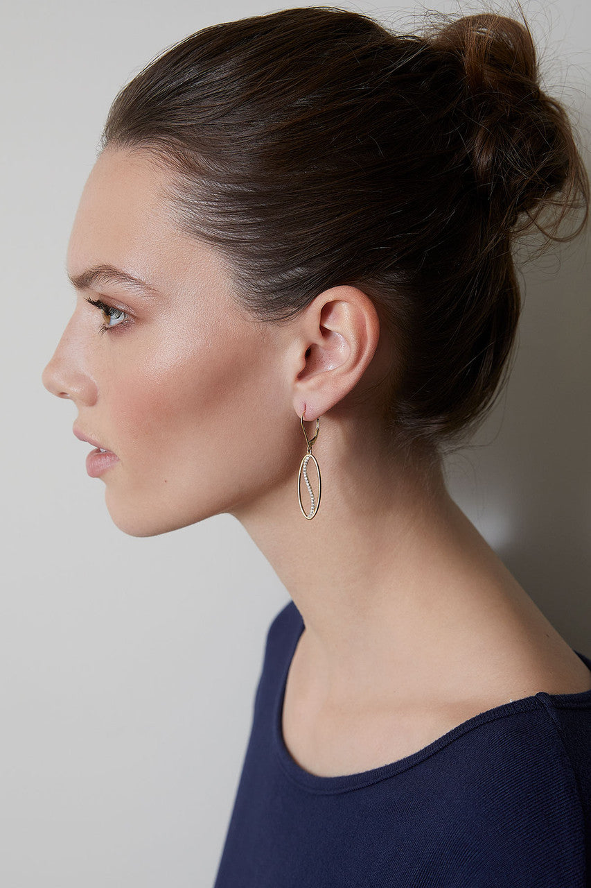 Natori Buy Shangri-La Elliptical Yin-Yang 14K Gold and Diamond Medium Leverback Earrings in 14K Yellow Gold Online