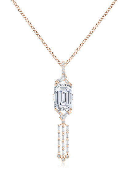 Natori Buy Orient Express Lab-Grown 14K Gold Emerald Cut & Baguette Diamond Tassel Drop Pendant Necklace in 14K Rose Gold Online