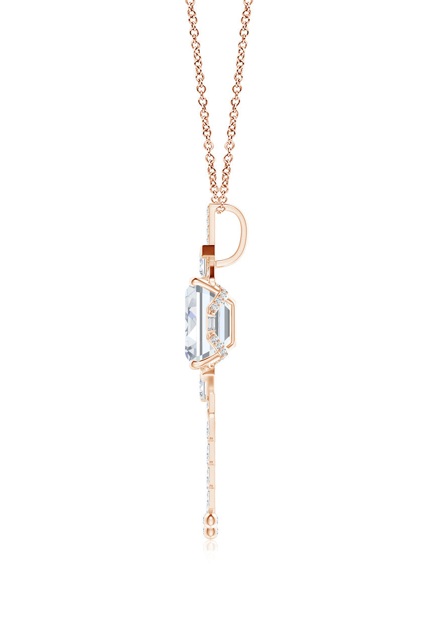 Natori Buy Orient Express Lab-Grown 14K Gold Emerald Cut & Baguette Diamond Tassel Drop Pendant Necklace in 14K Rose Gold Online