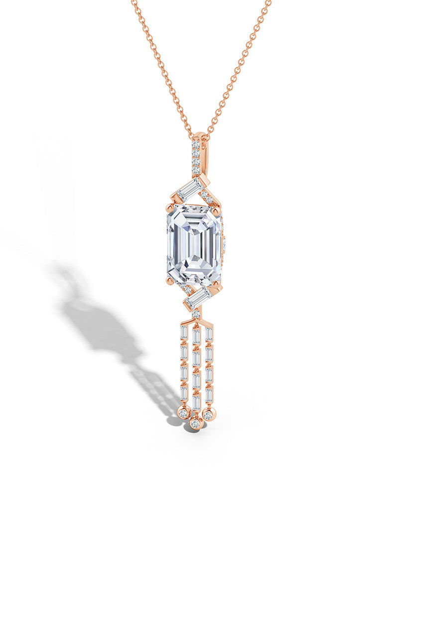Natori Buy Orient Express Lab-Grown 14K Gold Emerald Cut & Baguette Diamond Tassel Drop Pendant Necklace in 14K Rose Gold Online