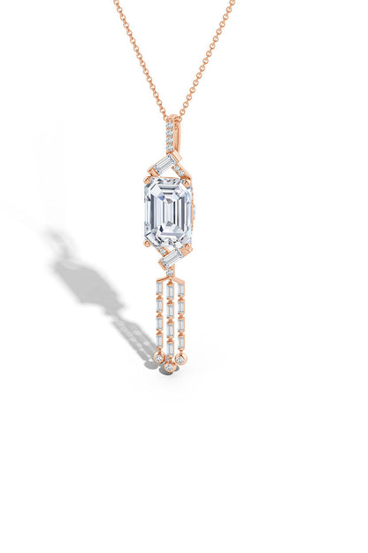 Natori Buy Orient Express Lab-Grown 14K Gold Emerald Cut & Baguette Diamond Tassel Drop Pendant Necklace in 14K Rose Gold Online