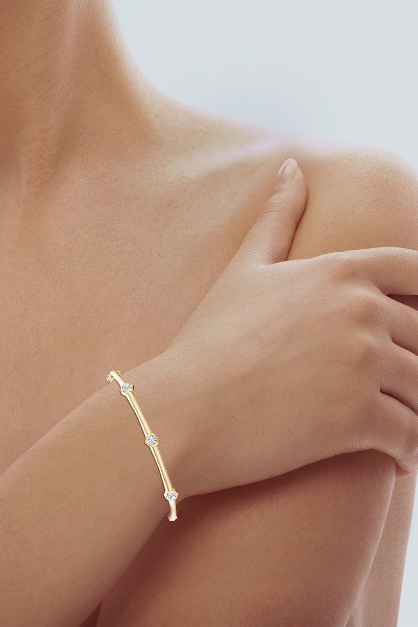 Natori Buy Indochine 14k 3-Diamond Bamboo Hinged Bracelet in 14K Yellow Gold Online
