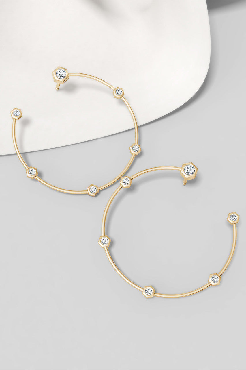 Natori Buy Indochine 14k Medium 6-Diamond Side-Facing Open Hoop Earrings in 14K Yellow Gold Online